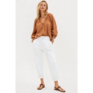 Free‎ People Tunic Blouse XS Rust Brown Gauze Henley Dolman Beachy Boho